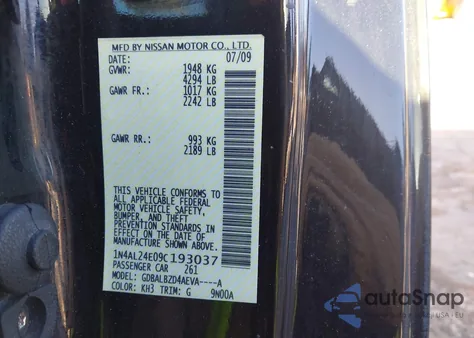 2009 Nissan Altima 2.5 S из США, поврежденный, VIN 1N4AL24E09C193037